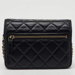 Chanel Black Quilted Leather CC Classic Flap Wallet On Chain