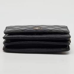 Chanel Black Quilted Leather CC Classic Flap Wallet On Chain