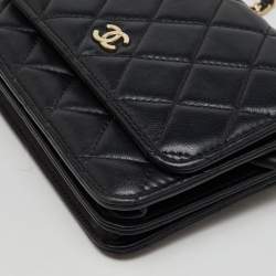 Chanel Black Quilted Leather CC Classic Flap Wallet On Chain