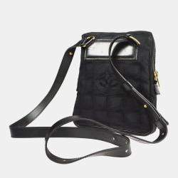 Pre Owned Chanel Black Jacquard Nylon Travel Line Shoulder Bag