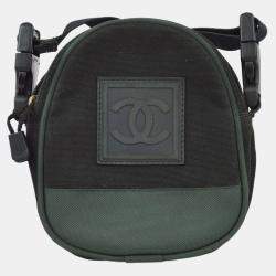 Pre Owned Chanel Black Green Nylon Sport Line Crossbody Bag