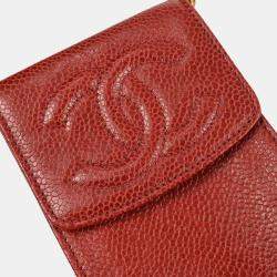 Pre Owned Chanel Red Caviar Leather Timeless Phone Case
