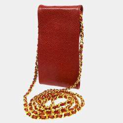 Pre Owned Chanel Red Caviar Leather Timeless Phone Case
