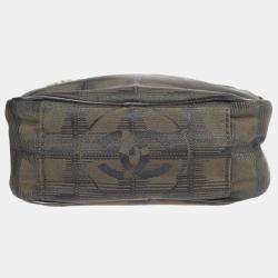 Pre Owned Chanel Brown Jacquard Nylon Travel Line Shoulder Bag