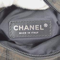 Pre Owned Chanel Brown Jacquard Nylon Travel Line Shoulder Bag
