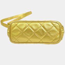 Chanel Gold Leather Quilted CC Clasp Shoulder Bag