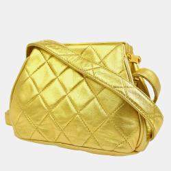 Chanel Gold Leather Quilted CC Clasp Shoulder Bag