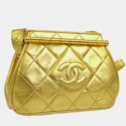 Chanel Gold Leather Quilted CC Clasp Shoulder Bag