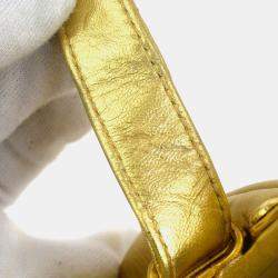 Chanel Gold Leather Quilted CC Clasp Shoulder Bag