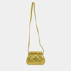 Chanel Gold Leather Quilted CC Clasp Shoulder Bag