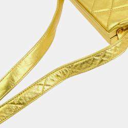 Chanel Gold Leather Quilted CC Clasp Shoulder Bag