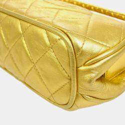 Chanel Gold Leather Quilted CC Clasp Shoulder Bag