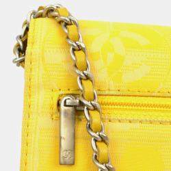 Chanel Yellow Jacquard Nylon Travel Line Wallet on Chain 
