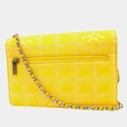Chanel Yellow Jacquard Nylon Travel Line Wallet on Chain 