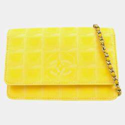 Chanel Yellow Jacquard Nylon Travel Line Wallet on Chain 