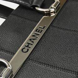 Pre Owned Chanel Black Leather Choco Bar Tote Bag