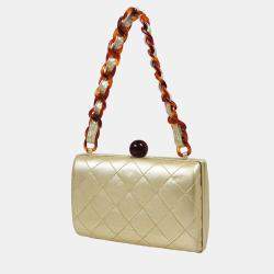 Chanel Gold Leather Quilted Acrylic Chain Shoulder Bag