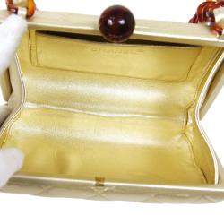 Chanel Gold Leather Quilted Acrylic Chain Shoulder Bag