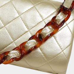 Chanel Gold Leather Quilted Acrylic Chain Shoulder Bag