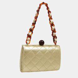 Chanel Gold Leather Quilted Acrylic Chain Shoulder Bag