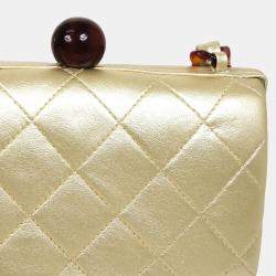 Chanel Gold Leather Quilted Acrylic Chain Shoulder Bag