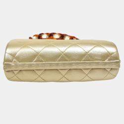Chanel Gold Leather Quilted Acrylic Chain Shoulder Bag