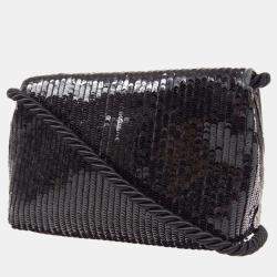 Pre Owned Chanel Black Sequined Beaded Mini Flap Shoulder Bag