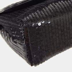 Pre Owned Chanel Black Sequined Beaded Mini Flap Shoulder Bag