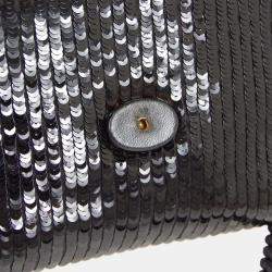 Pre Owned Chanel Black Sequined Beaded Mini Flap Shoulder Bag