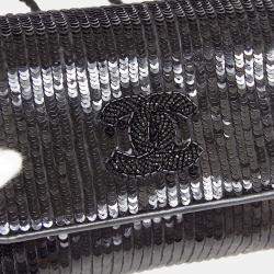 Pre Owned Chanel Black Sequined Beaded Mini Flap Shoulder Bag