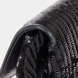 Pre Owned Chanel Black Sequined Beaded Mini Flap Shoulder Bag