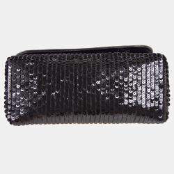 Pre Owned Chanel Black Sequined Beaded Mini Flap Shoulder Bag