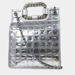Chanel Silver Vinyl and Leather Ice Cube Tote Bag