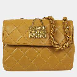Pre Owned Chanel Bag Motif Quilted Chain Mini Shoulder Bag Beige Lambskin