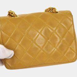 Pre Owned Chanel Bag Motif Quilted Chain Mini Shoulder Bag Beige Lambskin