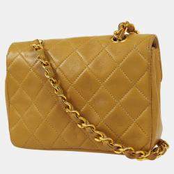 Pre Owned Chanel Bag Motif Quilted Chain Mini Shoulder Bag Beige Lambskin