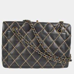 Chanel Black Calfskin Wild Stitch Chain Handbag