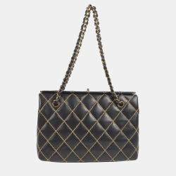 Chanel Black Calfskin Wild Stitch Chain Handbag