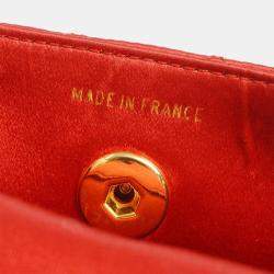 Pre Owned Chanel Red Satin Straight Flap Single Chain Bag