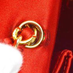 Pre Owned Chanel Red Satin Straight Flap Single Chain Bag