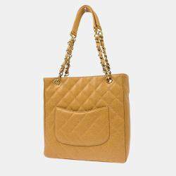 Pre Owned Chanel Beige Calfskin Petite Shopping Tote Handbag