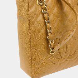 Pre Owned Chanel Beige Calfskin Petite Shopping Tote Handbag