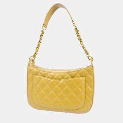 Pre Owned Chanel Beige Calfskin Chain CC Shoulder Bag