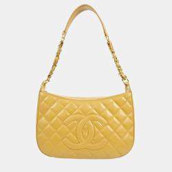 Pre Owned Chanel Beige Calfskin Chain CC Shoulder Bag