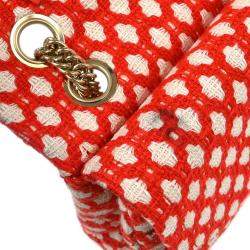 Pre Owned Chanel Red Cotton Medium Classic Double Flap Shoulder Bag