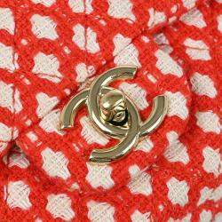 Pre Owned Chanel Red Cotton Medium Classic Double Flap Shoulder Bag