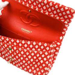 Pre Owned Chanel Red Cotton Medium Classic Double Flap Shoulder Bag
