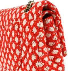 Pre Owned Chanel Red Cotton Medium Classic Double Flap Shoulder Bag