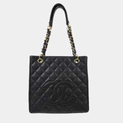 Chanel Black Calfskin Petite Shopping Tote Handbag