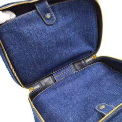 Pre Owned Chanel Blue Denim Timeless Lunch Box Vanity Handbag